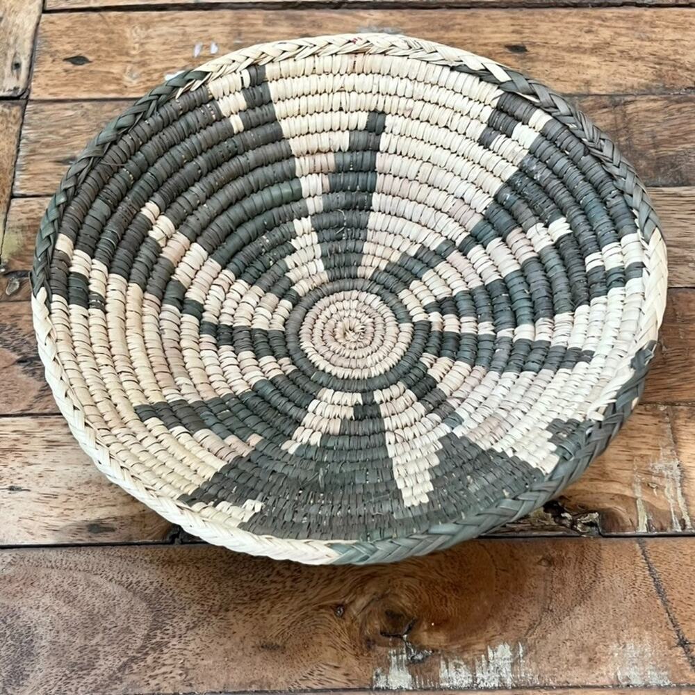 Raffia Woven Basket 8" Geometric Design Boho